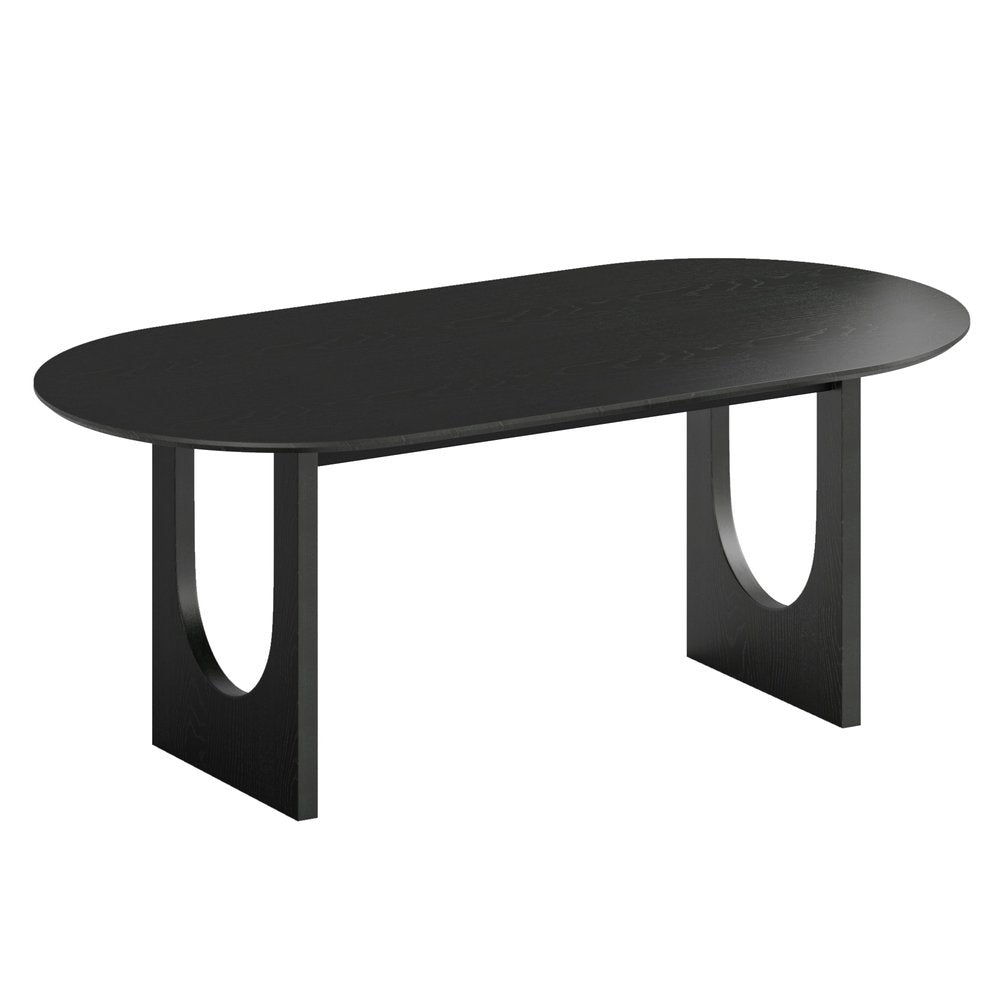 79" Black Solid Wood Mirrored Double Pedestal Base Oval Dining Table