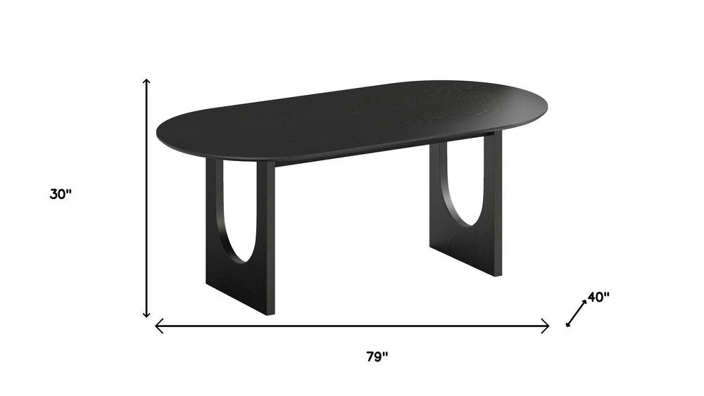 79" Black Solid Wood Mirrored Double Pedestal Base Oval Dining Table