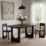 79" Black Solid Wood Mirrored Double Pedestal Base Oval Dining Table