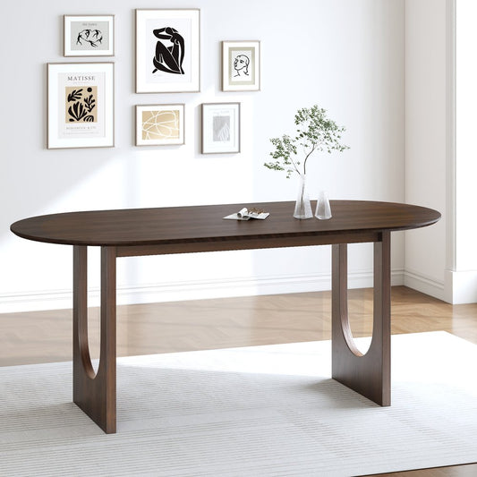 79" Walnut Solid Wood Geo Double Pedestal Base Oval Dining Table