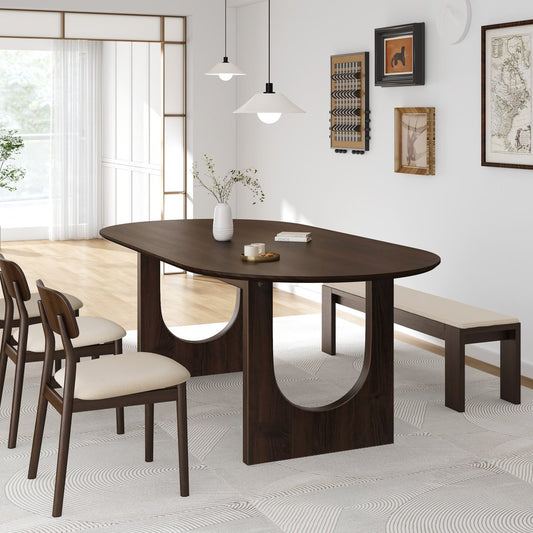 79" Walnut Solid Wood Mirrored Double Pedestal Base Oval Dining Table