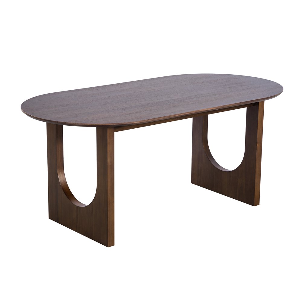 79" Walnut Solid Wood Mirrored Double Pedestal Base Oval Dining Table