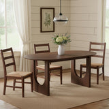 79" Walnut Solid Wood Mirrored Double Pedestal Base Oval Dining Table