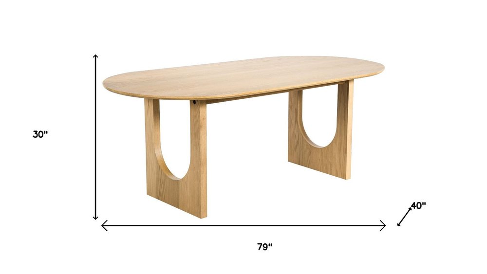 79" Natural Solid Wood Mirrored Double Pedestal Base Oval Dining Table