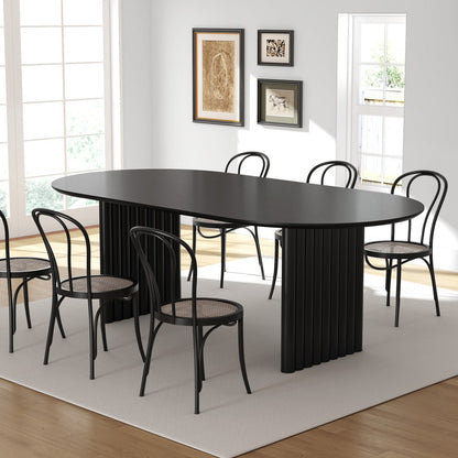 79" Black Solid Wood Mirrored Double Pedestal Base Oval Dining Table