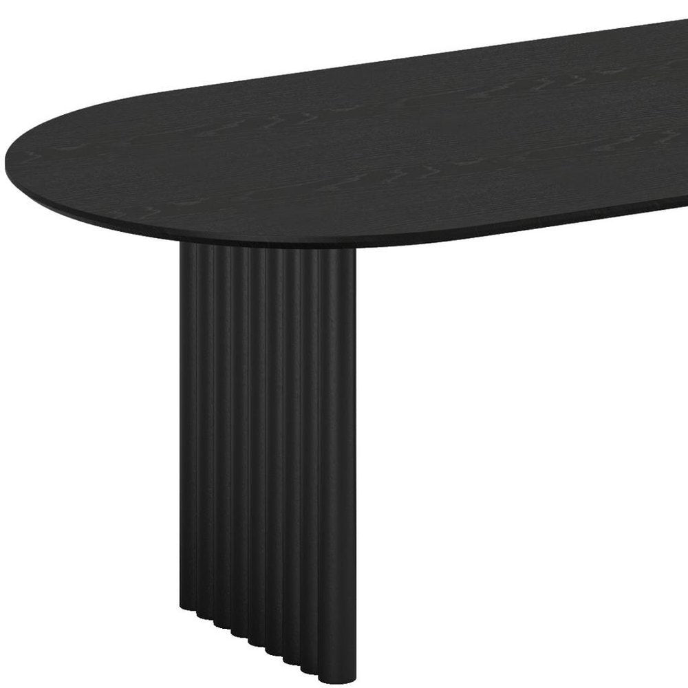 79" Black Solid Wood Mirrored Double Pedestal Base Oval Dining Table