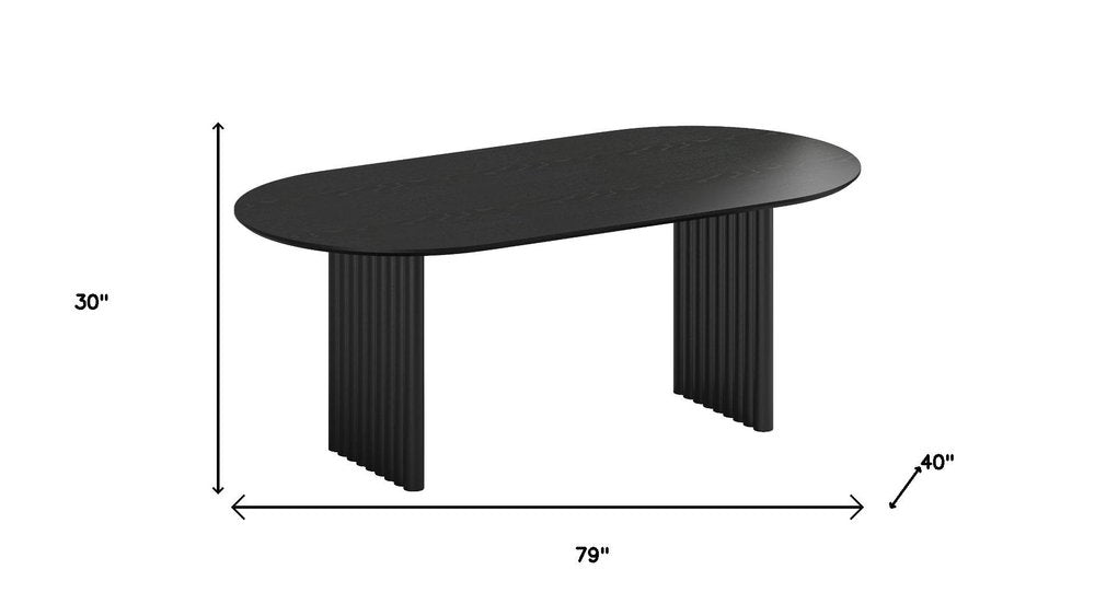 79" Black Solid Wood Mirrored Double Pedestal Base Oval Dining Table
