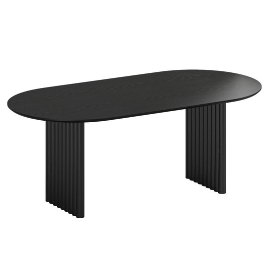 79" Black Solid Wood Double Pedestal Base Oval Dining Table