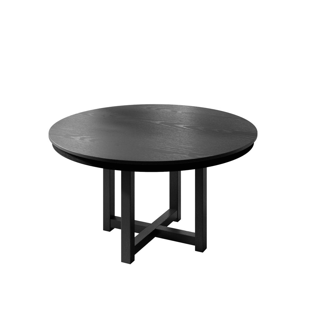45" Black Solid Wood Mirrored Double Pedestal Base Round Top Dining Table