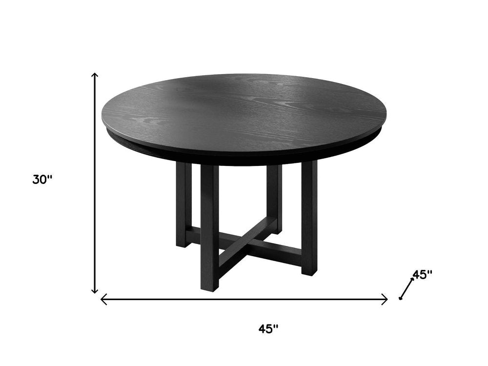 45" Black Solid Wood Mirrored Double Pedestal Base Round Top Dining Table