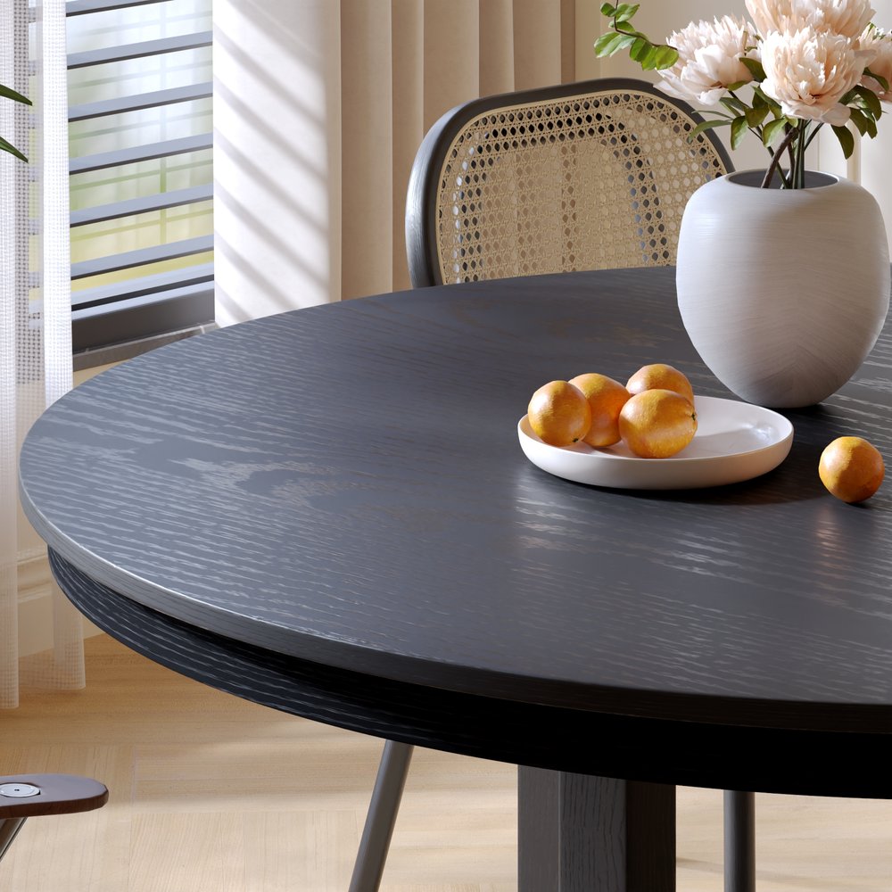52" Black Solid Wood Round Top Dining Table