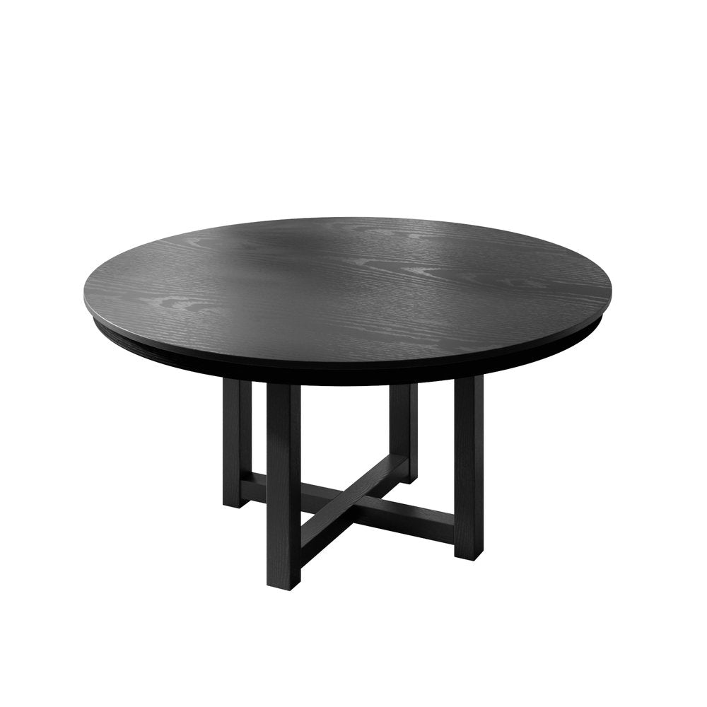 52" Black Solid Wood Round Top Dining Table