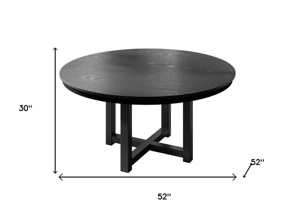 52" Black Solid Wood Round Top Dining Table