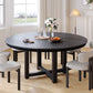 59" Black Solid Wood Mirrored Double Pedestal Base Round Top Dining Table