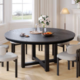 59" Black Solid Wood Mirrored Double Pedestal Base Round Top Dining Table