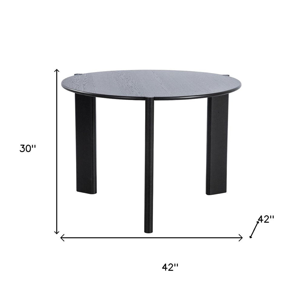 42" Black Solid Wood Mirrored Double Pedestal Base Round Top Dining Table