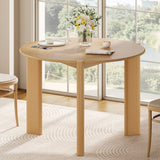 42" Natural Solid Wood Mirrored Double Pedestal Base Round Top Dining Table