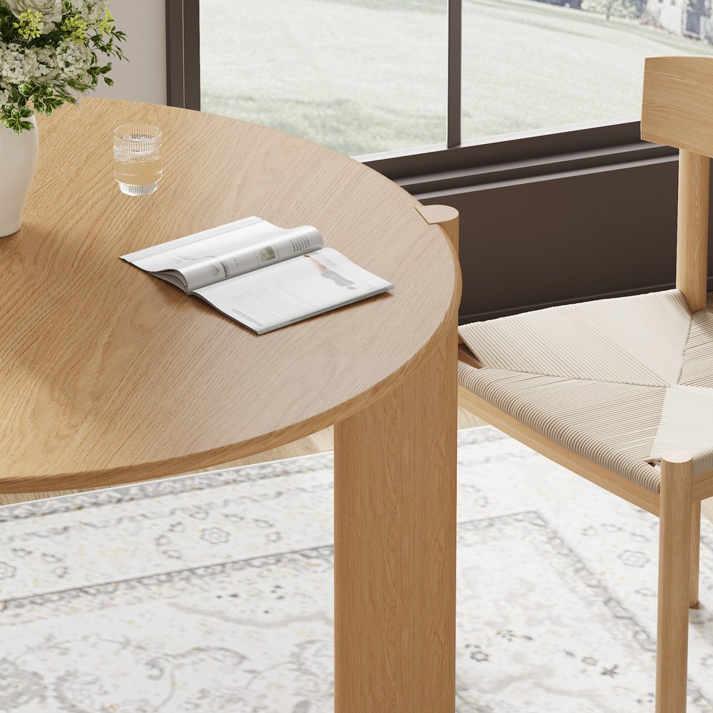 42" Natural Solid Wood Mirrored Double Pedestal Base Round Top Dining Table