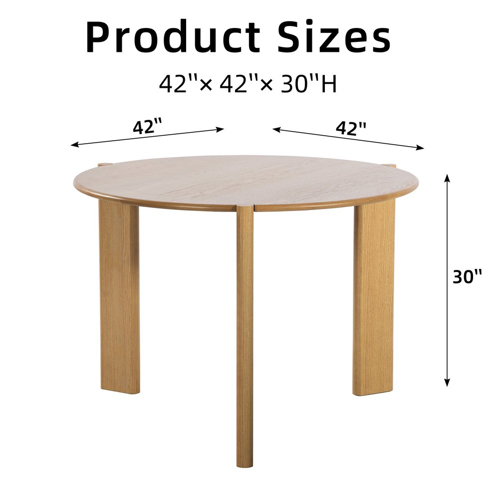 42" Natural Solid Wood Mirrored Double Pedestal Base Round Top Dining Table