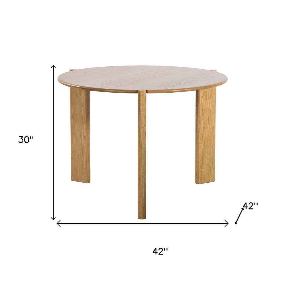 42" Natural Solid Wood Mirrored Double Pedestal Base Round Top Dining Table