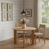 42" Natural Solid Wood Mirrored Double Pedestal Base Round Top Dining Table