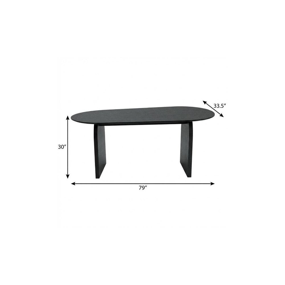79" Black Solid Wood Double Pedestal Base Oval Dining Table