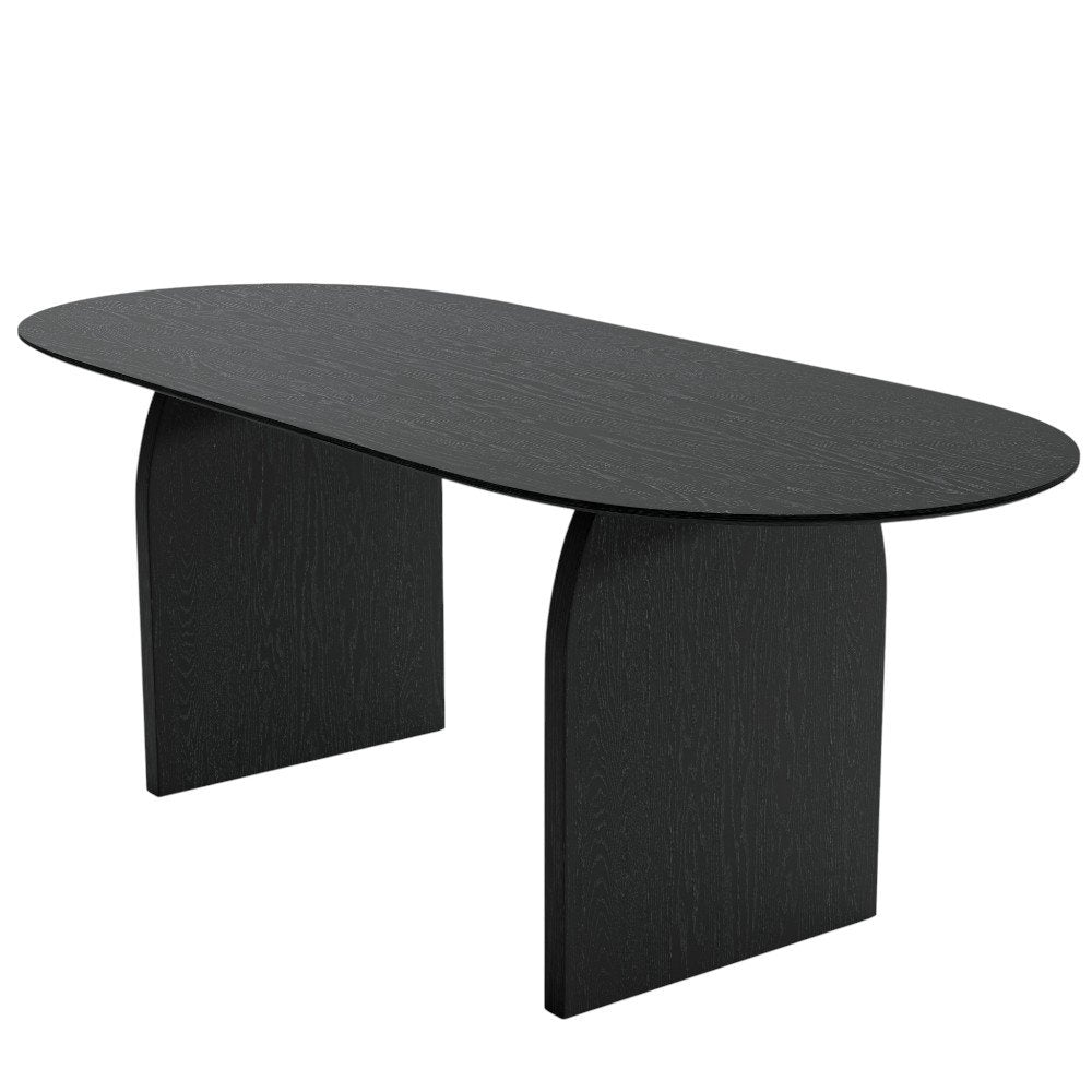 79" Black Solid Wood Mirrored Double Pedestal Base Oval Dining Table