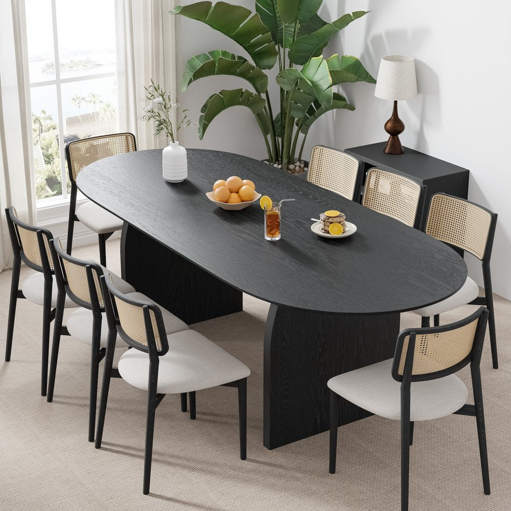 79" Black Solid Wood Mirrored Double Pedestal Base Oval Dining Table