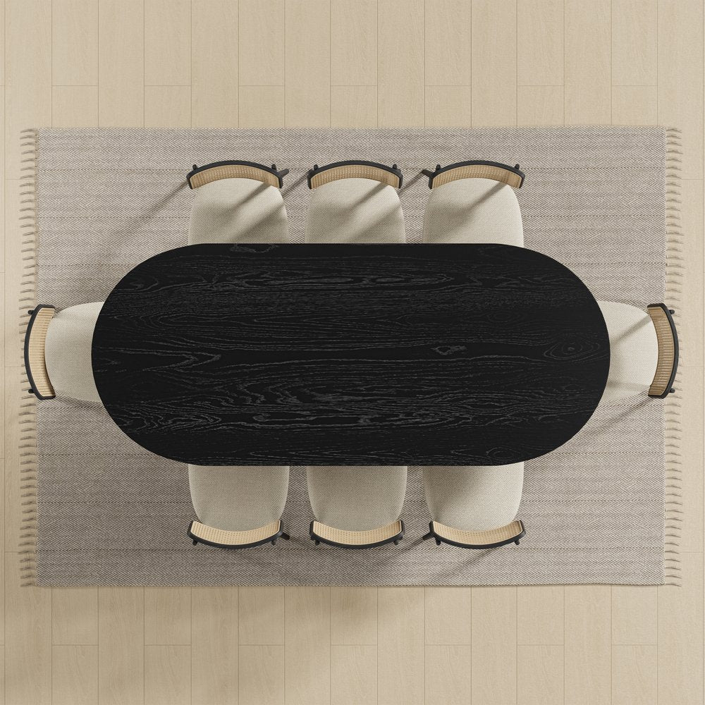 79" Black Solid Wood Mirrored Double Pedestal Base Oval Dining Table