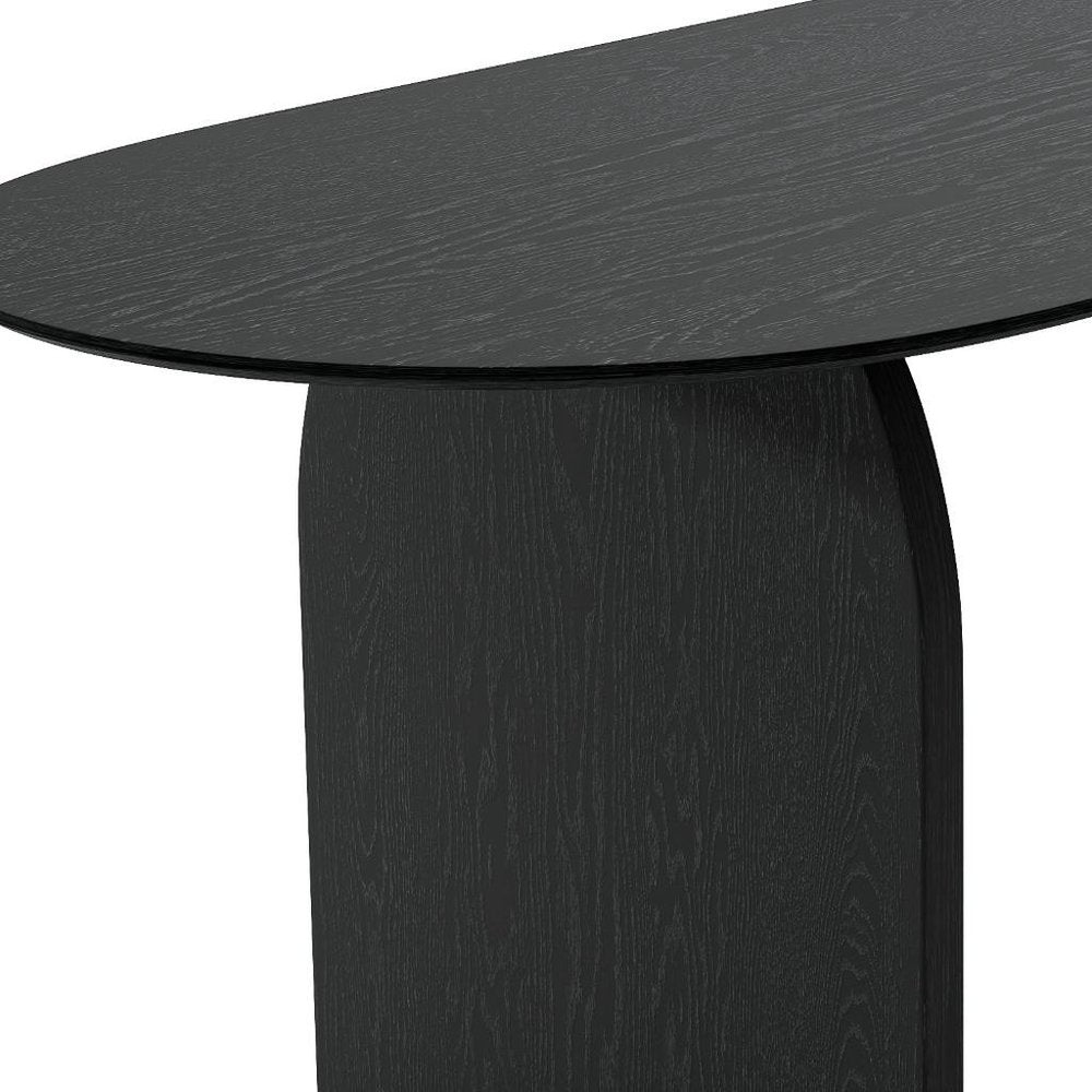 79" Black Solid Wood Mirrored Double Pedestal Base Oval Dining Table
