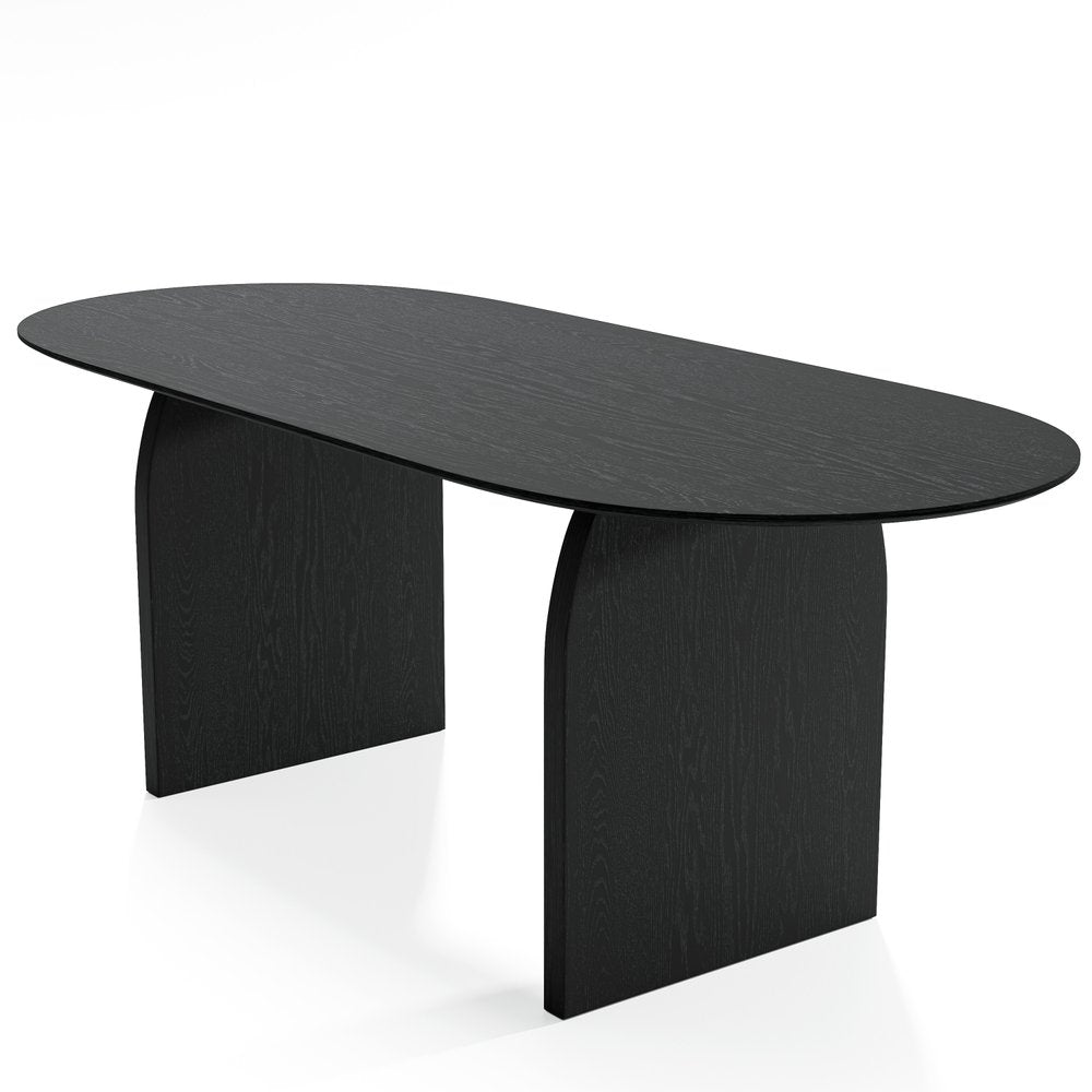 79" Black Solid Wood Mirrored Double Pedestal Base Oval Dining Table