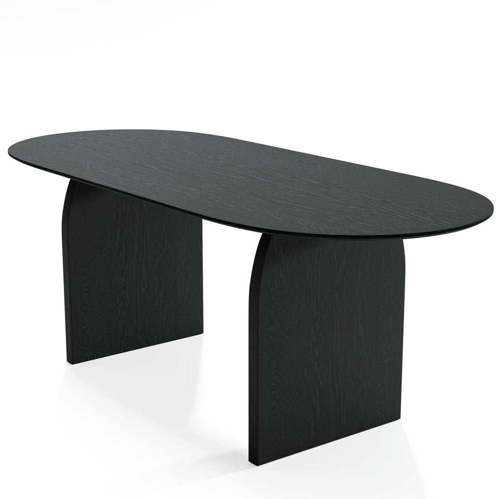 79" Black Solid Wood Double Pedestal Base Oval Dining Table