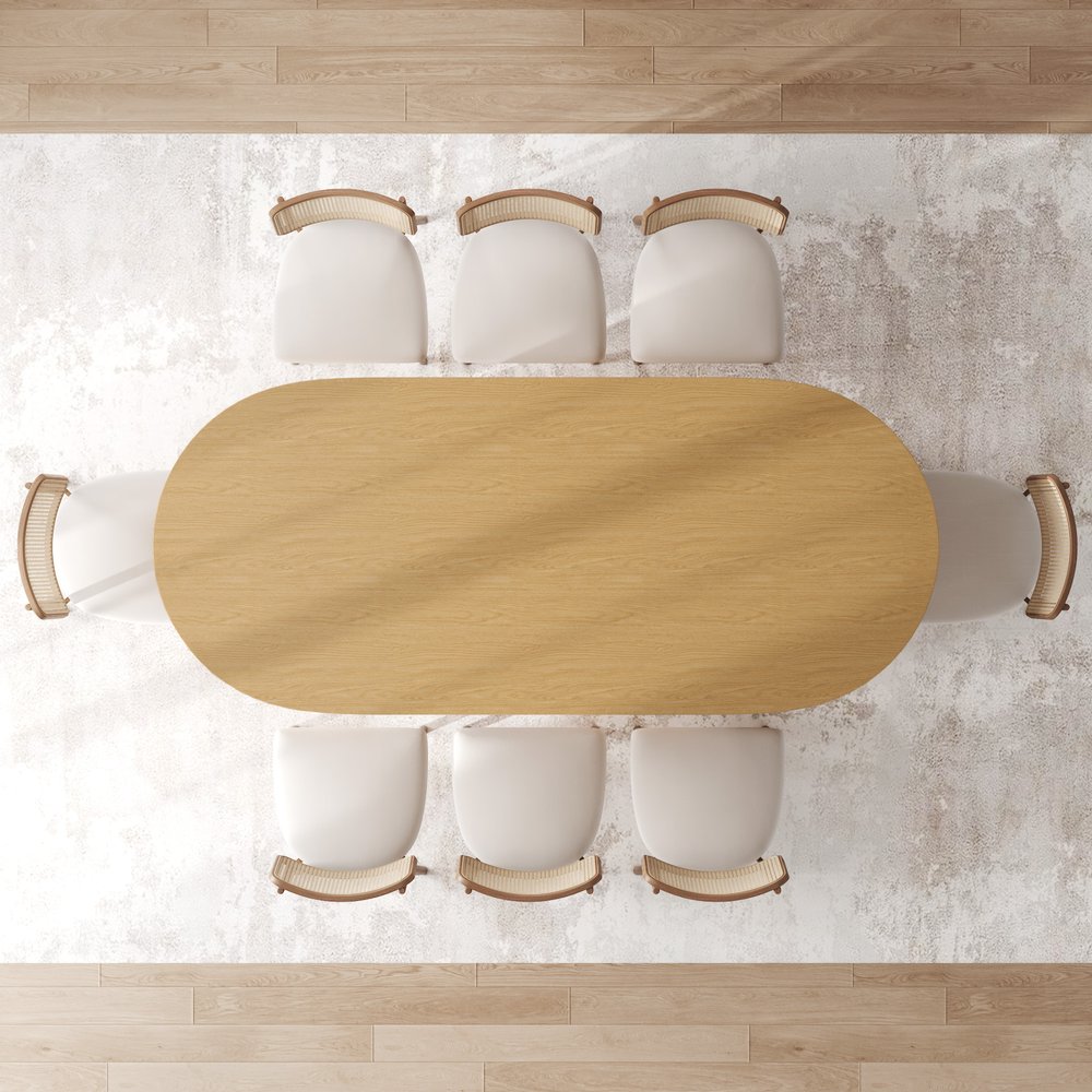 79" Natural Solid Wood Mirrored Double Pedestal Base Oval Dining Table