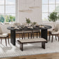 67" Black Solid Wood Mirrored Double Pedestal Base Oval Dining Table