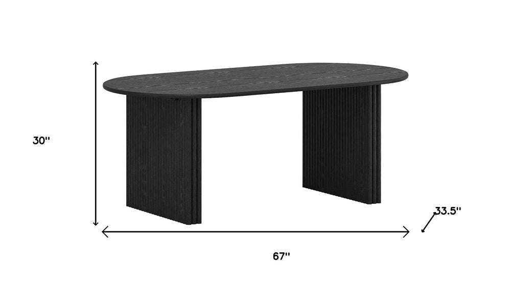 67" Black Solid Wood Mirrored Double Pedestal Base Oval Dining Table