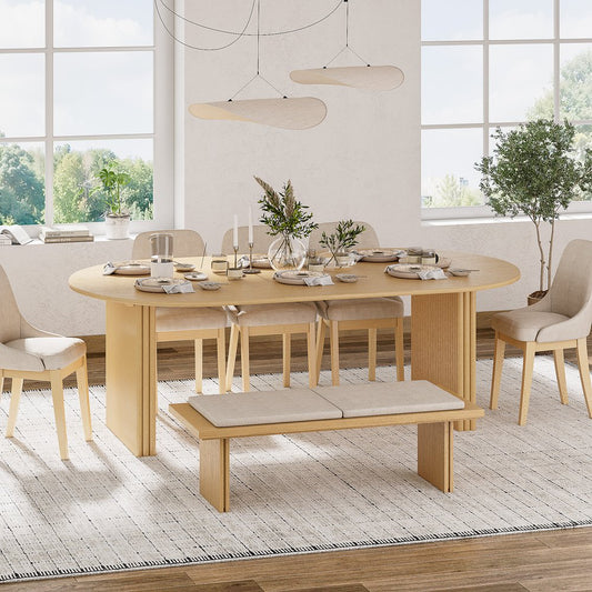 67" Natural Solid Wood Mirrored Double Pedestal Base Oval Dining Table