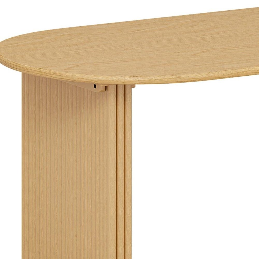 67" Natural Solid Wood Mirrored Double Pedestal Base Oval Dining Table