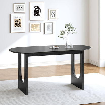 67" Black Solid Wood Mirrored Double Pedestal Base Oval Dining Table