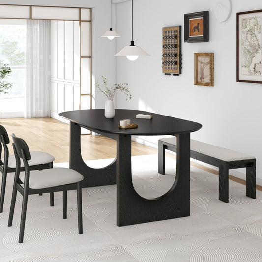 67" Black Solid Wood Mirrored Double Pedestal Base Oval Dining Table