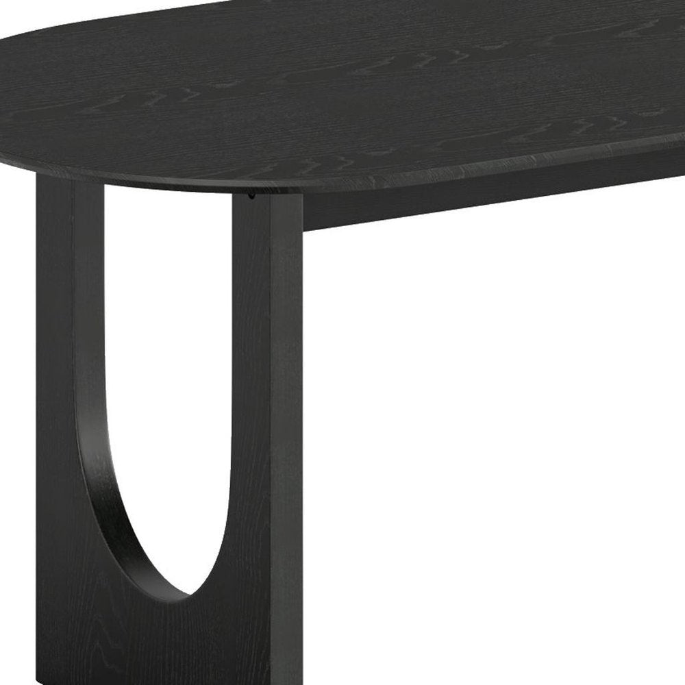 67" Black Solid Wood Mirrored Double Pedestal Base Oval Dining Table