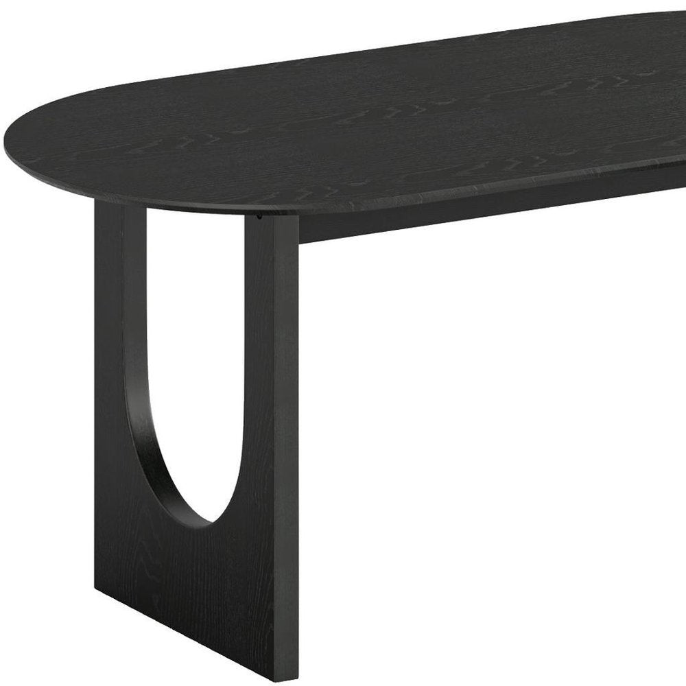 67" Black Solid Wood Mirrored Double Pedestal Base Oval Dining Table