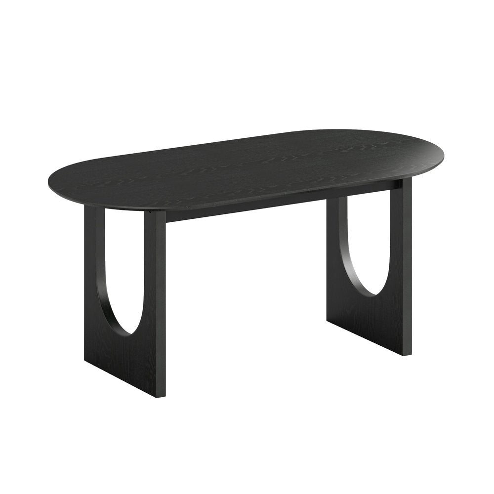 67" Black Solid Wood Double Pedestal Base Oval Dining Table