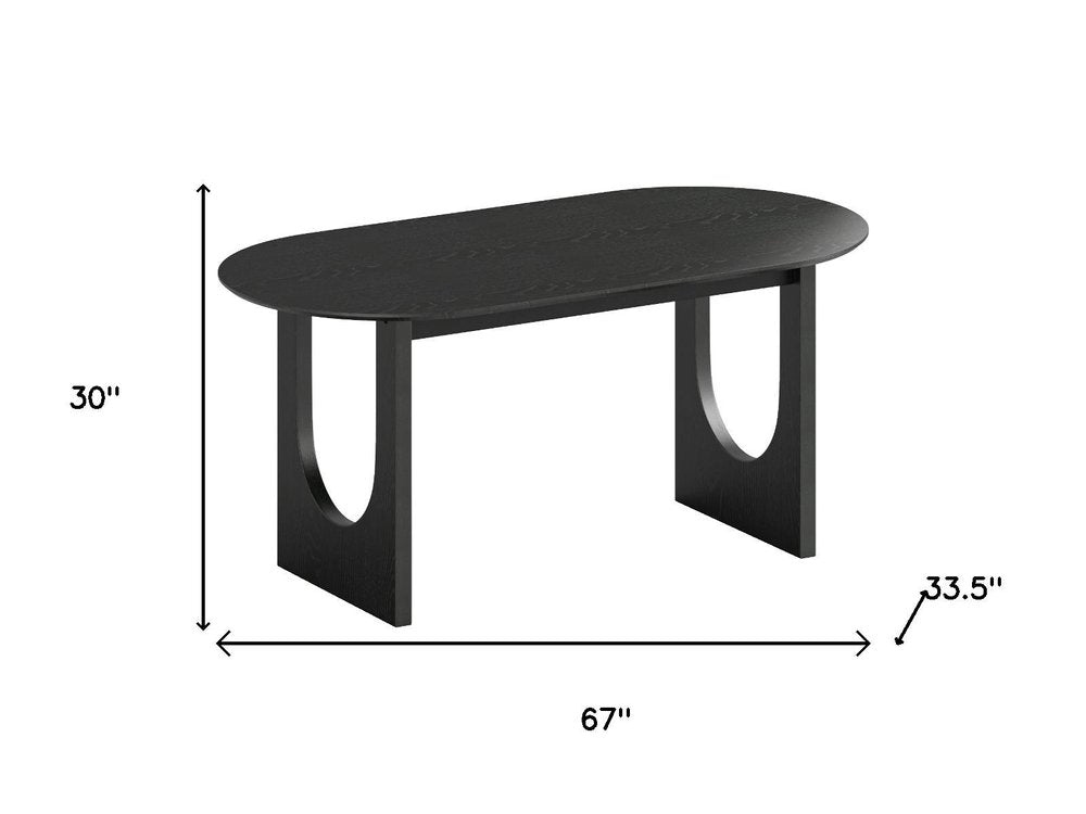 67" Black Solid Wood Mirrored Double Pedestal Base Oval Dining Table