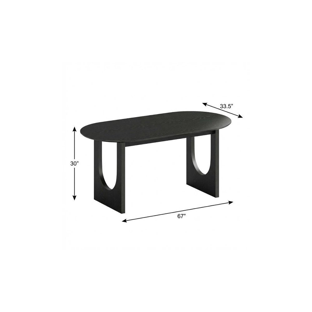 67" Black Solid Wood Double Pedestal Base Oval Dining Table