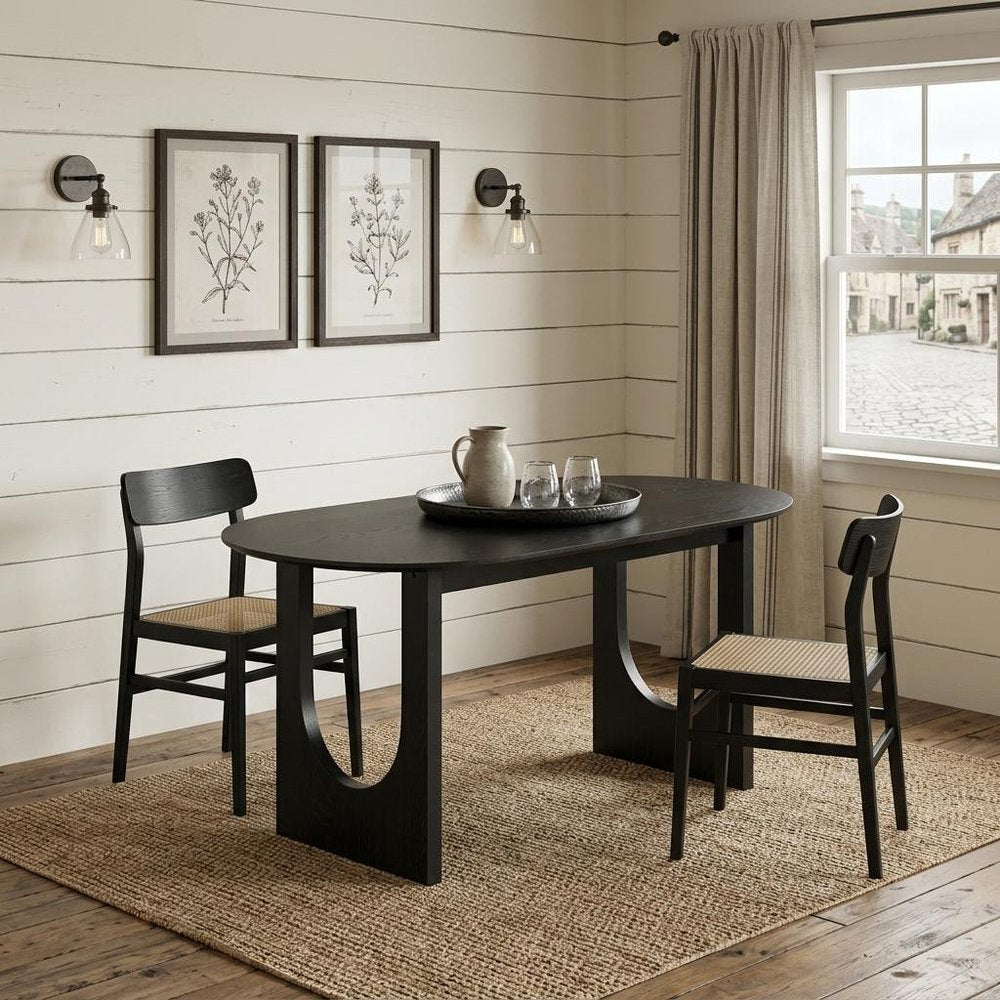 67" Black Solid Wood Double Pedestal Base Oval Dining Table
