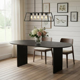 67" Black Solid Wood Mirrored Double Pedestal Base Oval Dining Table