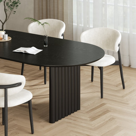 67" Black Solid Wood Mirrored Double Pedestal Base Oval Dining Table