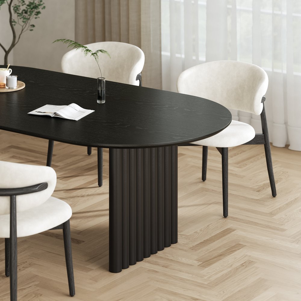 67" Black Solid Wood Mirrored Double Pedestal Base Oval Dining Table