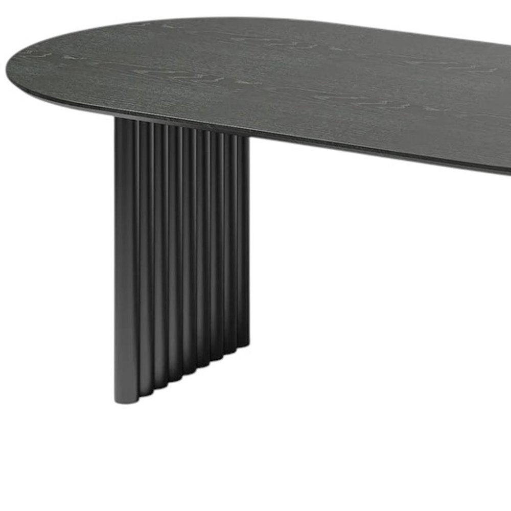 67" Black Solid Wood Mirrored Double Pedestal Base Oval Dining Table
