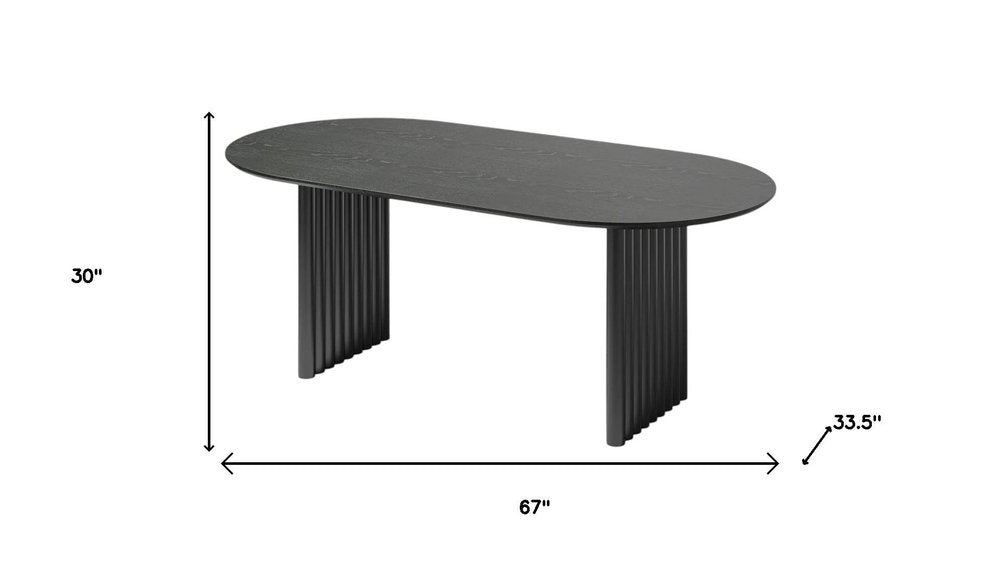 67" Black Solid Wood Mirrored Double Pedestal Base Oval Dining Table